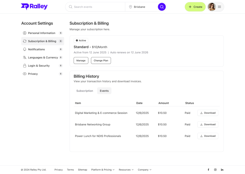 Subscription and billing management