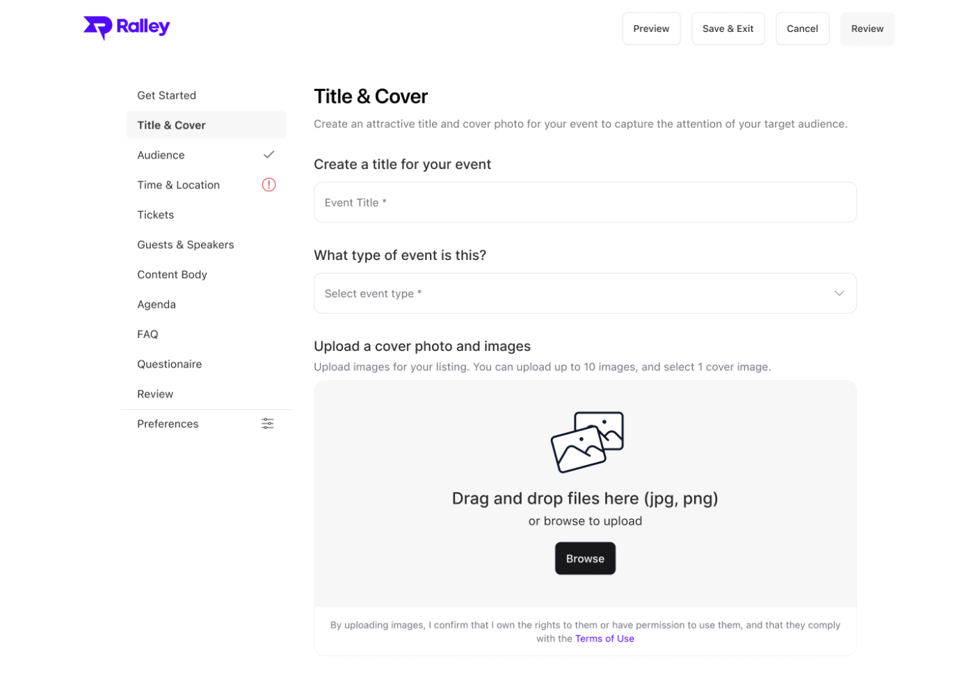 Ralley event creation wizard