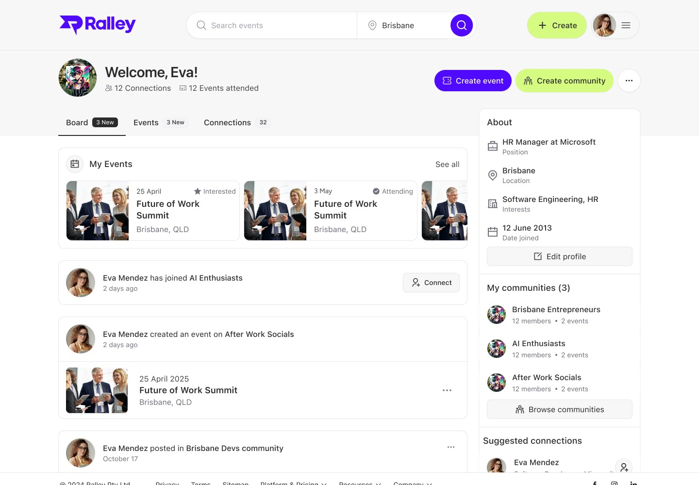 Ralley event discovery feed
